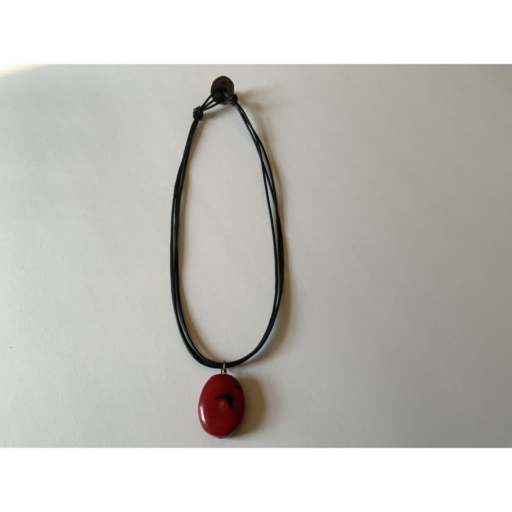 Red Natural Stone Pendant Necklace Black Cord from Santorini Greece - Picture 3 of 6